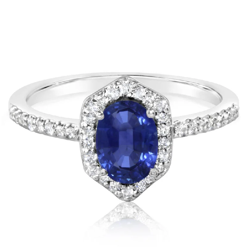 Vibrant sapphire gemstone rings for elegant blue statements -14K White Gold Blue Sapphire/Diamond Ring