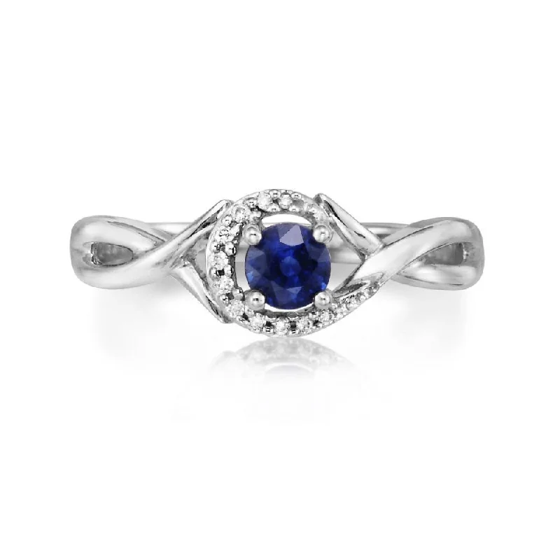 Luxurious diamond gemstone rings paired with gold bands -14K White Gold Blue Sapphire/Diamond Ring