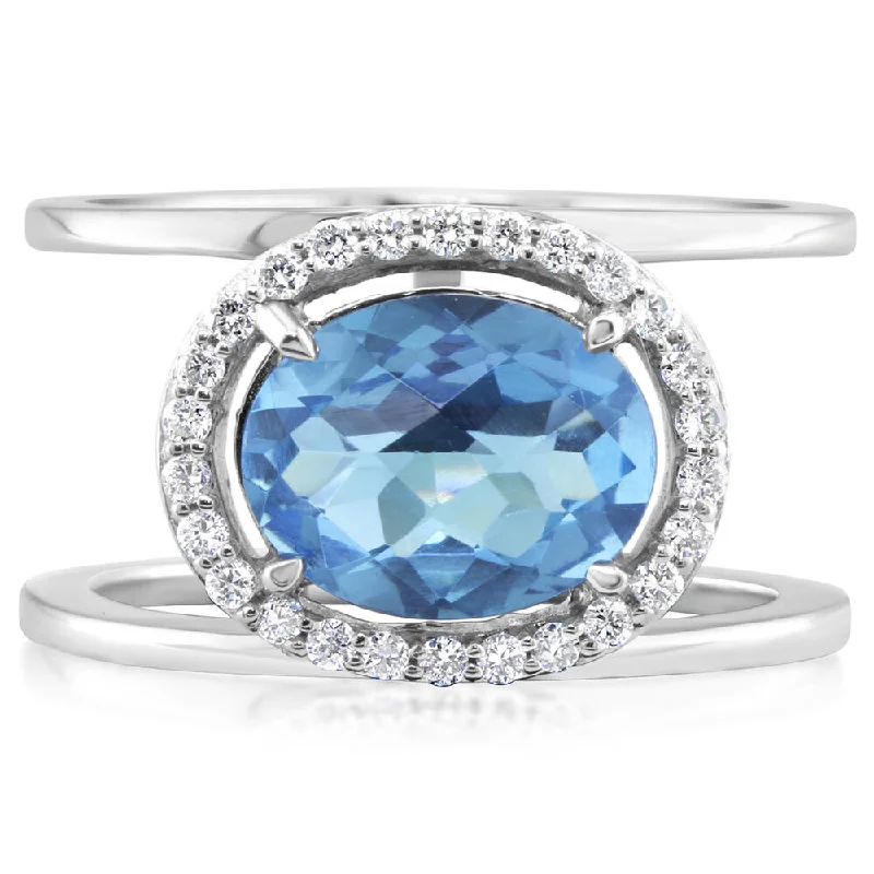 Clear topaz gemstone rings for cool elegance -14K White Gold Blue Topaz/Diamond Ring