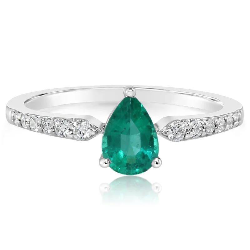 Classic pearl gemstone rings for timeless white elegance -14K White Gold Emerald/Diamond Ring