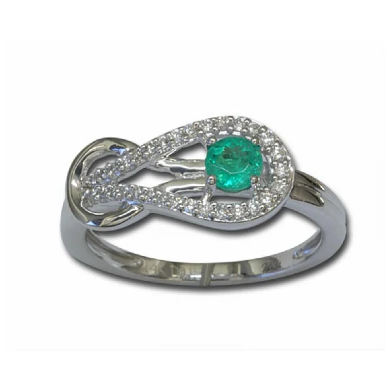 Earthy turquoise gemstone rings with tribal stone vibes -14K White Gold Emerald Diamond Ring