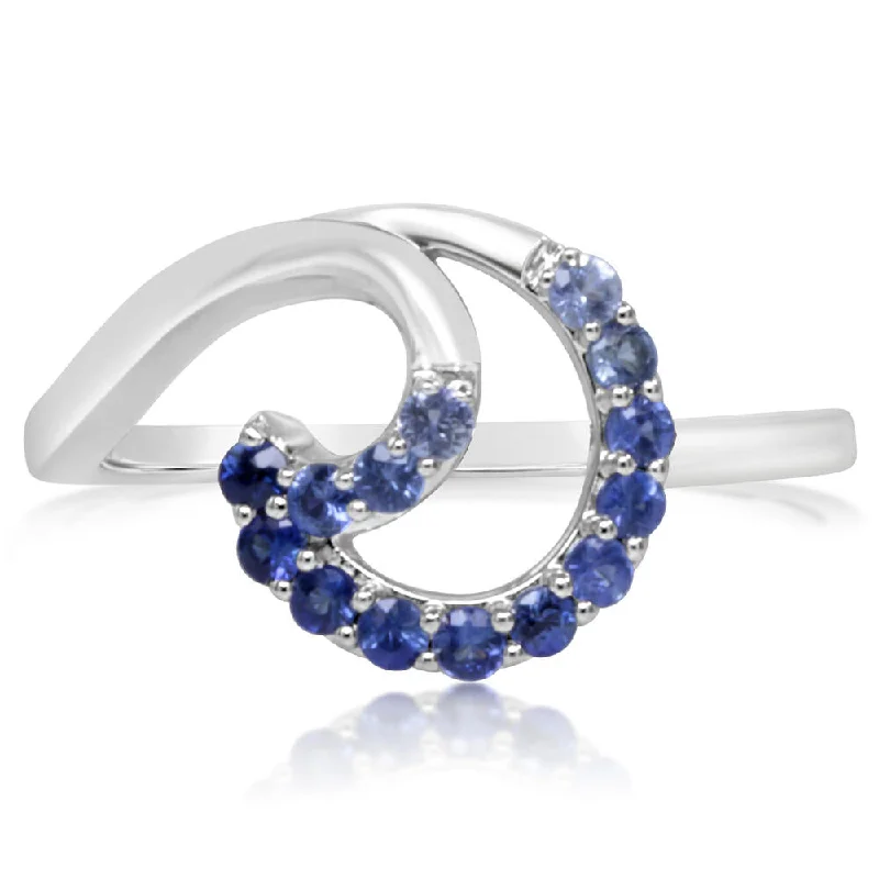 Pure pearl gemstone rings for timeless grace -14K White Gold Graduated Blue Sapphire Ring