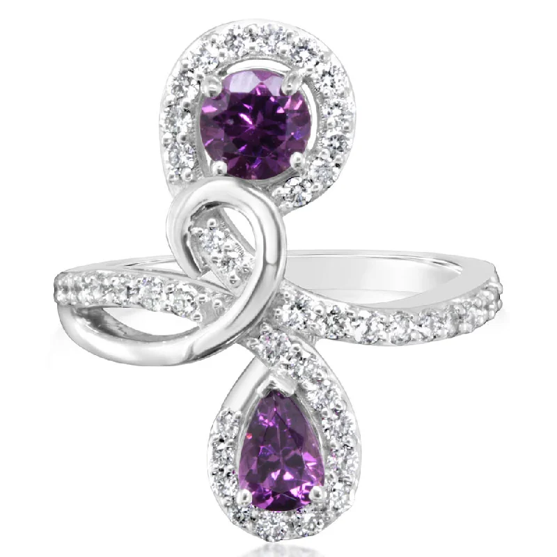 Polished pearl gemstone rings for subtle beauty -14K White Gold Purple Garnet/Diamond Ring