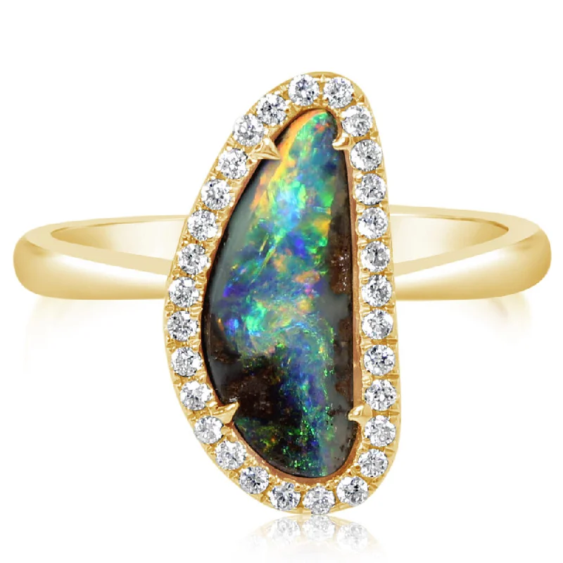 Brilliant diamond gemstone rings for unforgettable moments -14K Yellow Gold Australian Boulder Opal/Diamond Ring