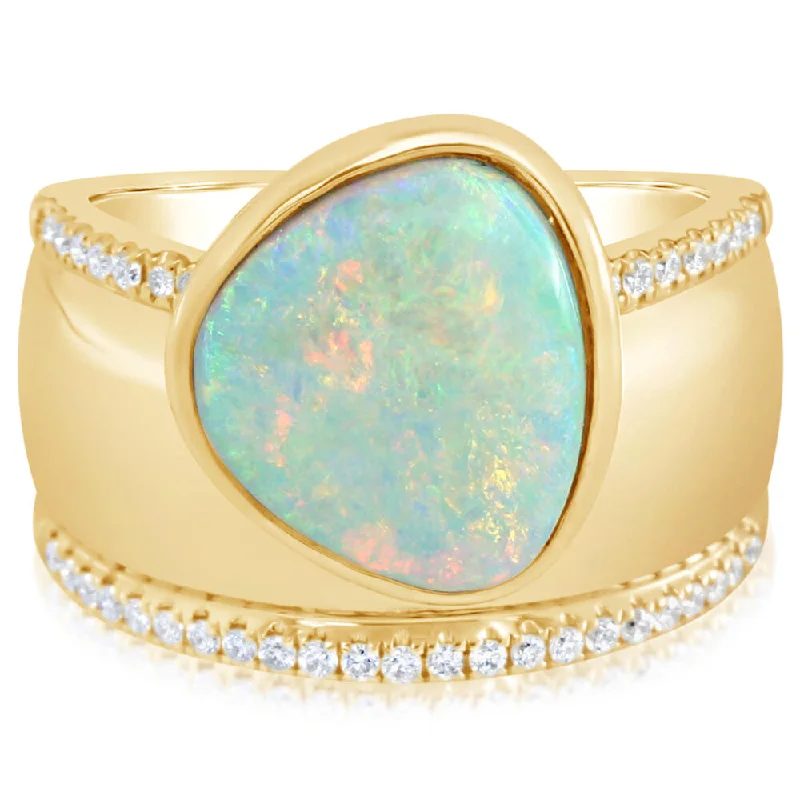 Icy topaz gemstone rings perfect for cool vibes -14K Yellow Gold Australian Opal/Diamond Ring