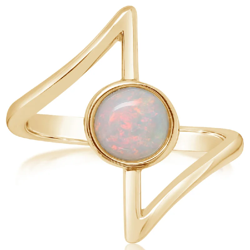 Enigmatic moonstone gemstone rings for mystical allure -14K Yellow Gold Australian Opal Ring