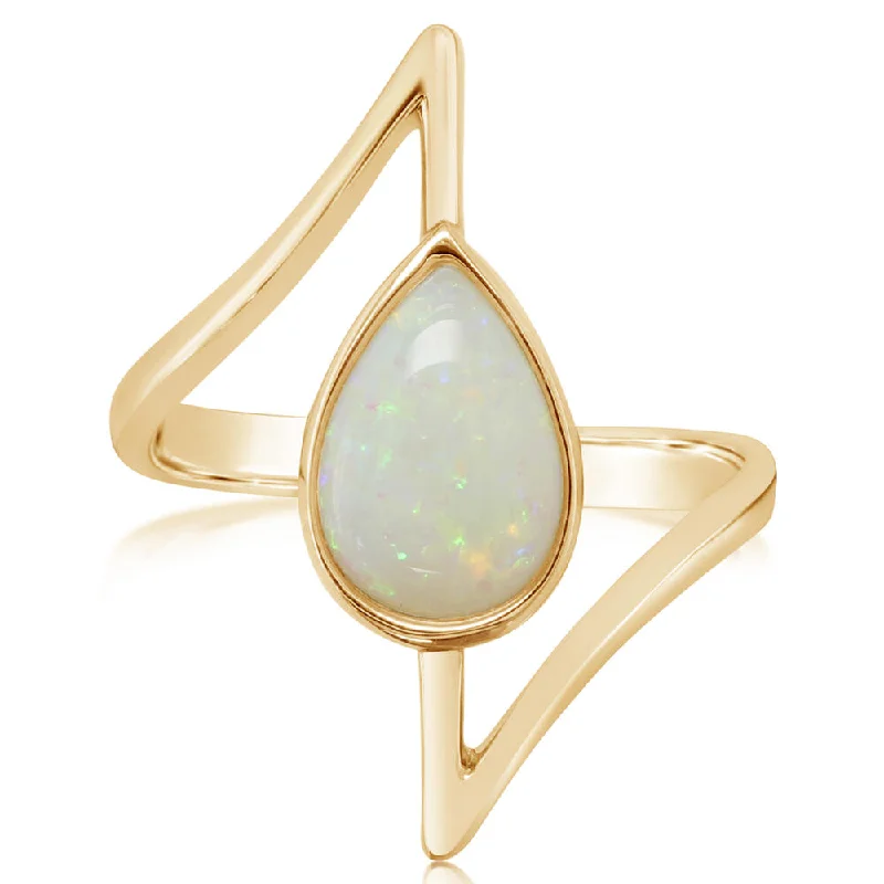 Majestic emerald gemstone rings for statement luxury -14K Yellow Gold Australian Opal Ring