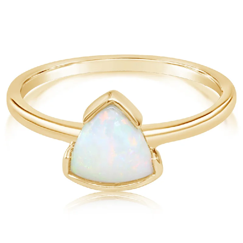 Smooth pearl gemstone rings for classic beauty -14K Yellow Gold Australian Opal Ring