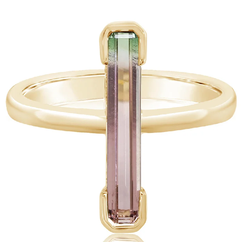 Dreamy moonstone gemstone rings with soft lunar charm -14K Yellow Gold Bi-Color Tourmaline Ring