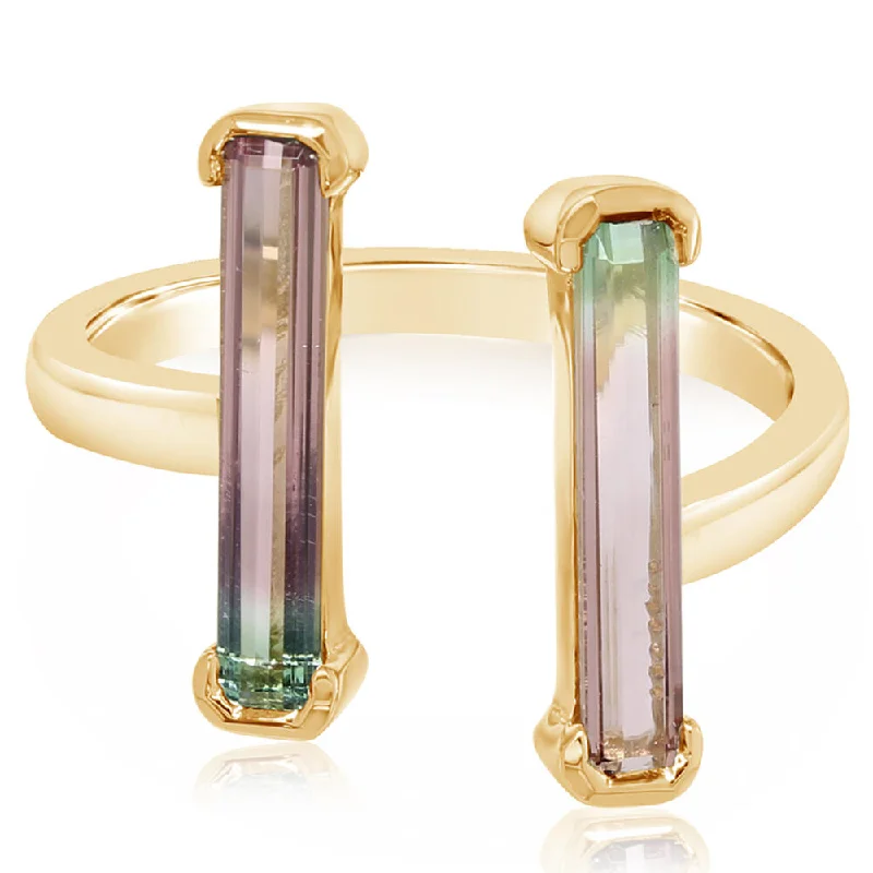 Icy topaz gemstone rings perfect for cool vibes -14K Yellow Gold Bi-Color Tourmaline Ring