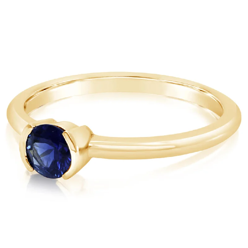 Lively peridot gemstone rings with green spark -14K Yellow Gold Blue Sapphire Ring