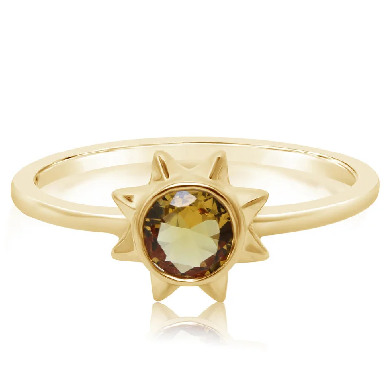 Sleek topaz gemstone rings for blue shine -14K Yellow Gold Citrine Sun Ring