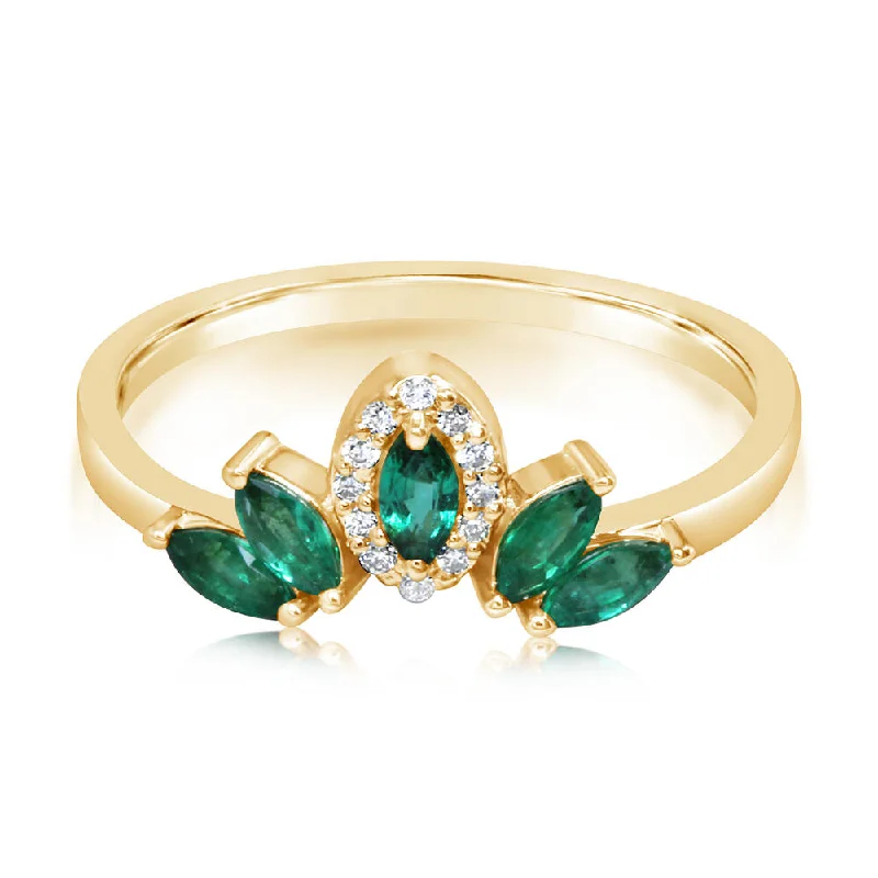 Delicate emerald gemstone rings showcasing lush green hues -14K Yellow Gold Emerald/Diamond Ring