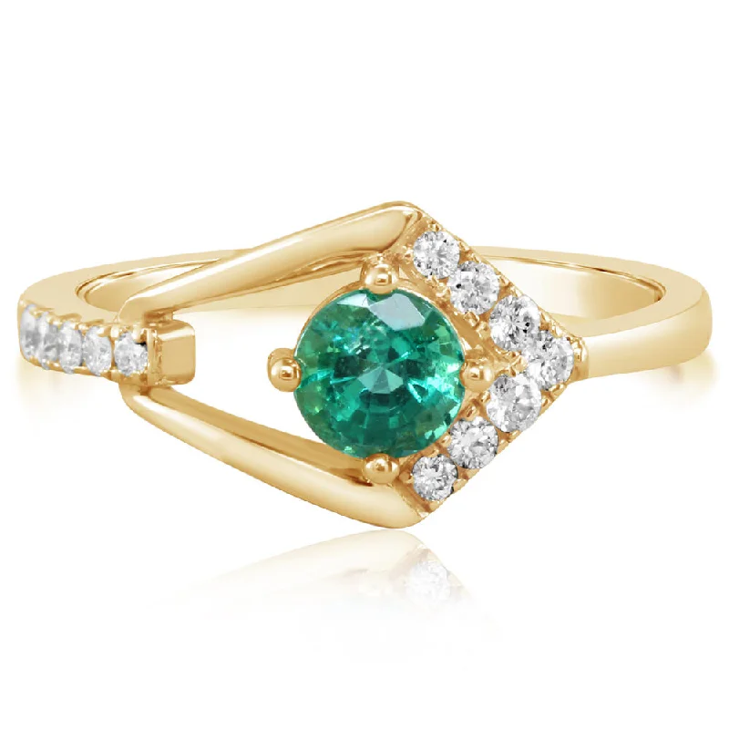 Bright citrine gemstone rings for cheerful daily wear -14K Yellow Gold Emerald/Diamond Ring