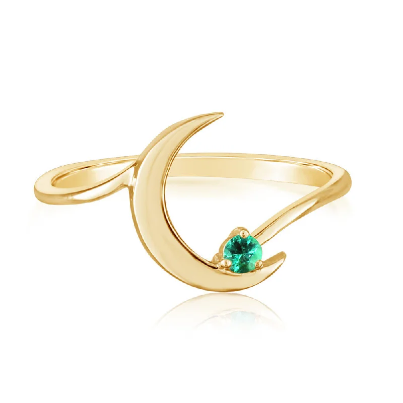 Serene sapphire gemstone rings blending calm blue beauty -14K Yellow Gold Emerald Moon Ring