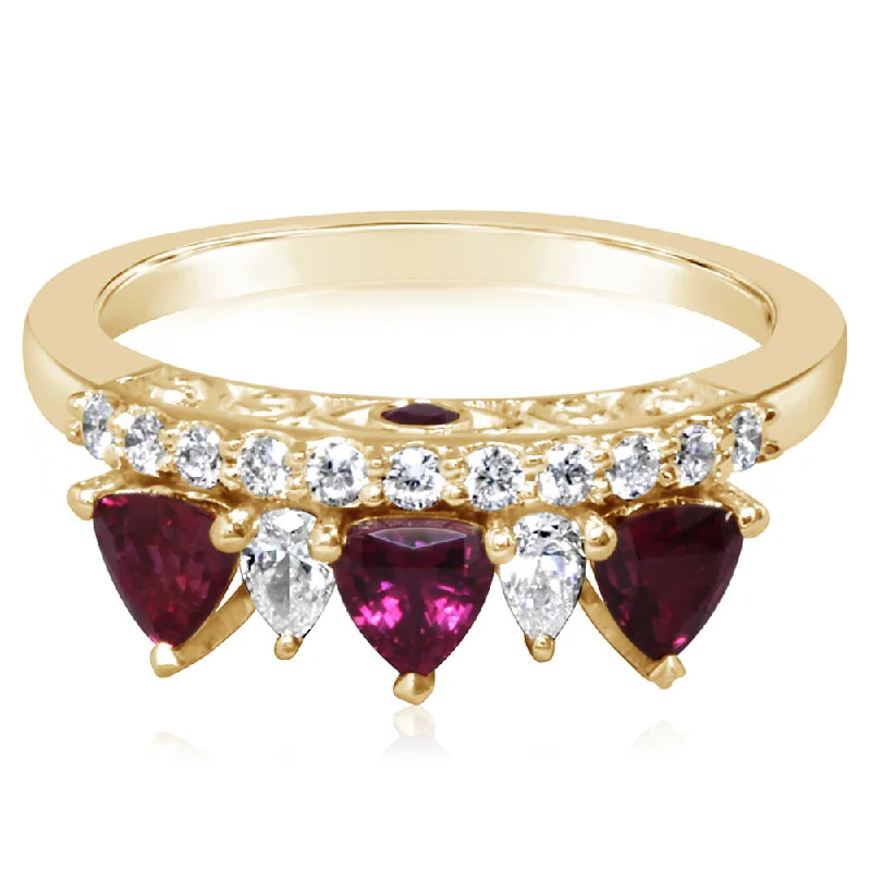 Whimsical amethyst gemstone rings with quirky purple charm -14K Yellow Gold Madagascar Ruby/Diamond Ring