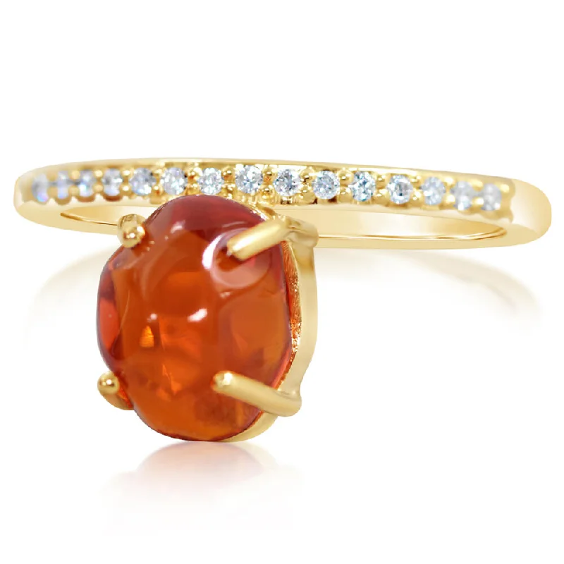 Bold emerald gemstone rings for green statements -14K Yellow Gold Mexican Fire Opal/Diamond Ring