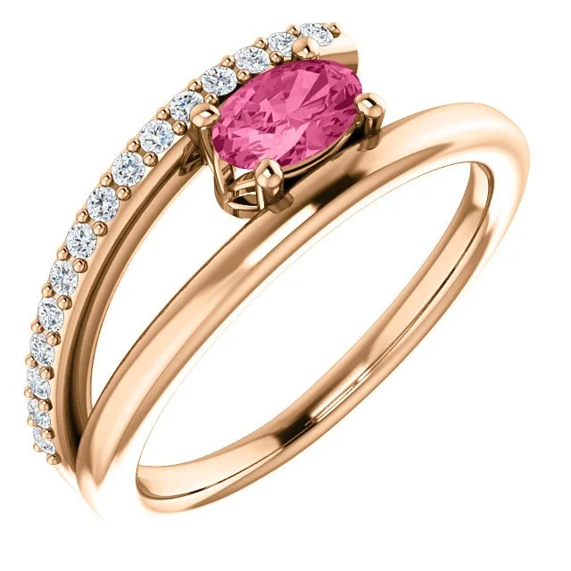 Sleek topaz gemstone rings in cool blue tones -14KT Gold 1/2 CT Pink Tourmaline & 1/8 CTW Diamond Bypass Ring