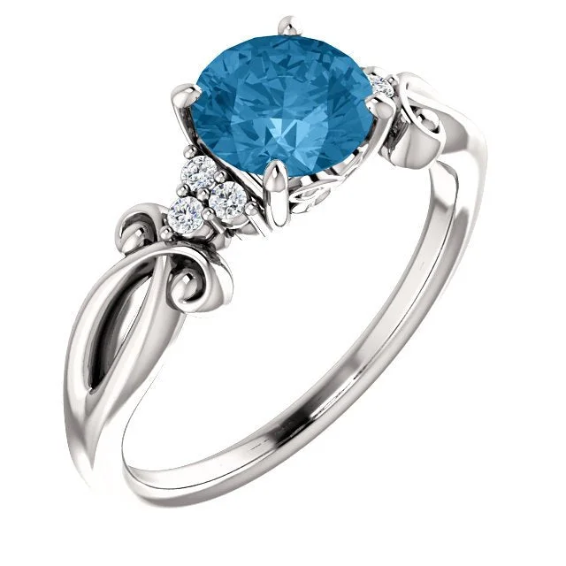 Organic turquoise gemstone rings featuring raw stone appeal -14KT GOLD 1.30 CT SWISS BLUE TOPAZ & 0.06 CTW DIAMOND ACCENT RING