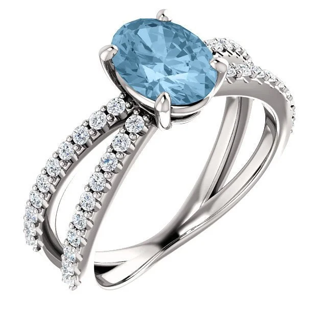 Tranquil aquamarine gemstone rings evoking gentle waves -14KT GOLD 1.60 CT SKY BLUE TOPAZ & 1/3 CTW DIAMOND CRISS-CROSS RING