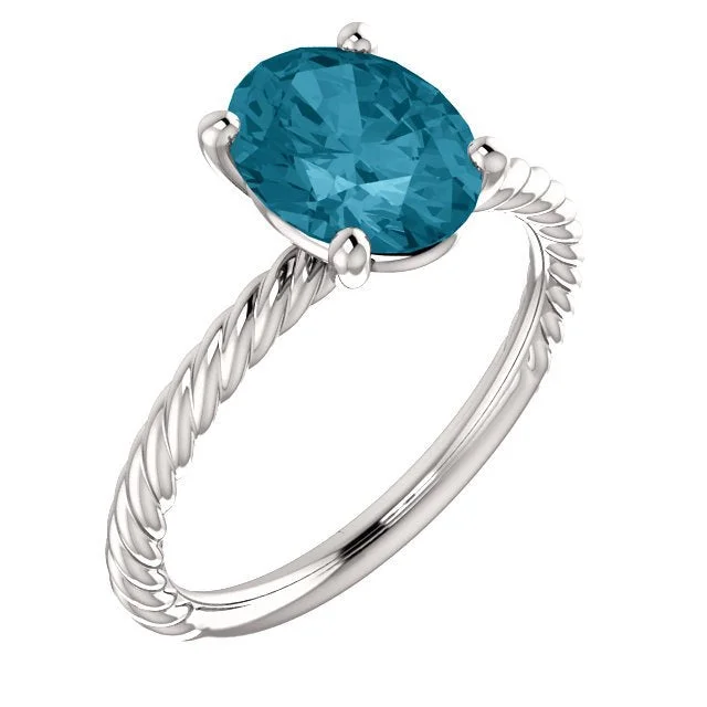 Sparkling diamond gemstone rings marking eternal love -14KT GOLD 2.40 CT LONDON BLUE TOPAZ SOLITAIRE ROPE RING