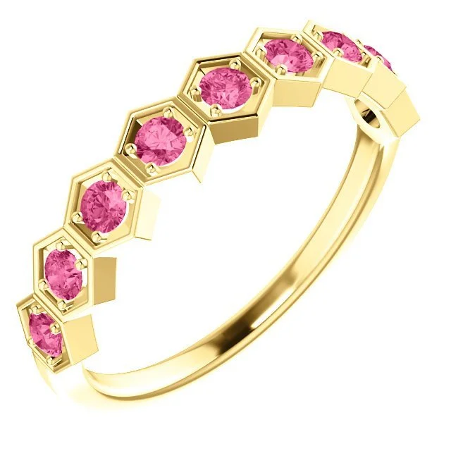 Romantic aquamarine gemstone rings with soft sea shimmer -14KT GOLD 0.45 CTW PINK TOURMALINE HEXAGONAL STACKABLE RING