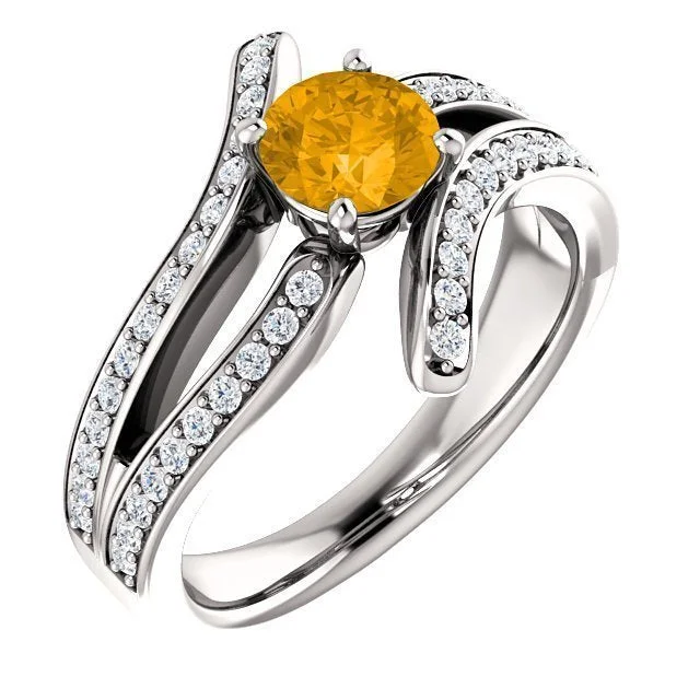 Grand emerald gemstone rings designed for royalty -14KT GOLD 0.60 CT ROUND CITRINE & 3/8 CTW DIAMOND ACCENT RING