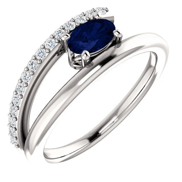 Smooth pearl gemstone rings for classic beauty -14KT GOLD BLUE SAPPHIRE & 1/8 CTW DIAMOND BYPASS RING