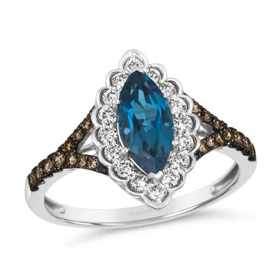 Regal emerald gemstone rings with intricate silver settings -14KT Vanilla Gold Le Vian Deep Sea Blue Topaz Ring