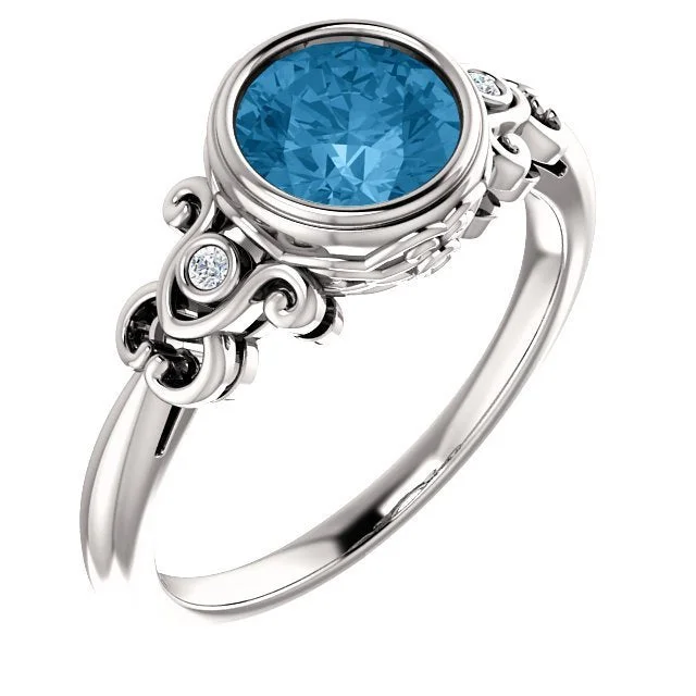 Dreamy moonstone gemstone rings with soft lunar charm -14KT WHITE GOLD 1.30 CT BLUE TOPAZ & 1/10 CTW DIAMOND BEZEL-SET RING