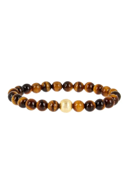 Vintage-inspired bracelets with floral engraved details -18k Matte Gold Tiger Eye Bracelet