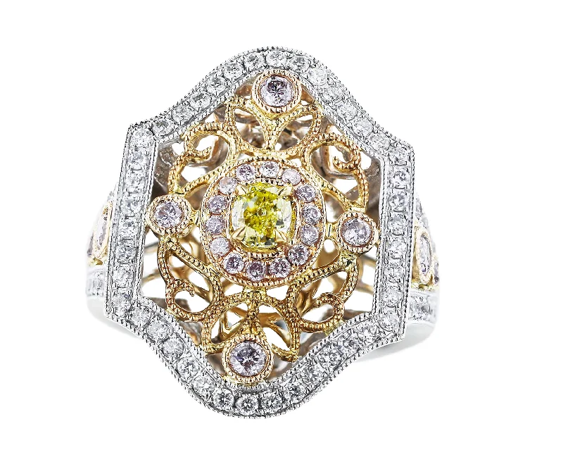 Captivating opal gemstone rings with dynamic color play -18KT WHITE & YELLOW GOLD 1.14CTW DIAMOND SCROLL RING