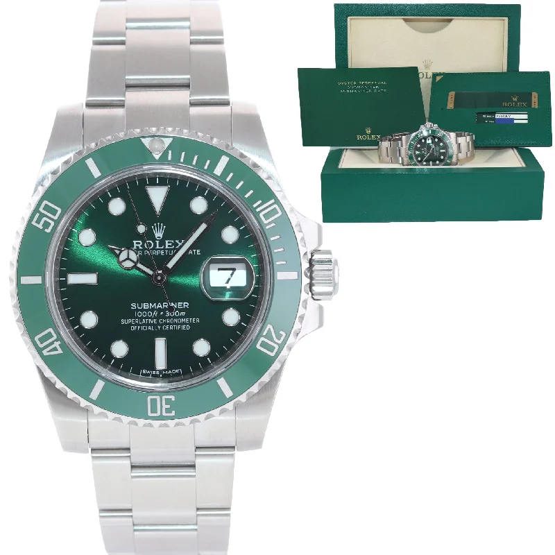 Limited edition men's watches with unique designs for collectors and watch enthusiasts -MINT PAPERS Rolex Submariner Hulk Green Dial Ceramic 116610LV Steel Watch Box