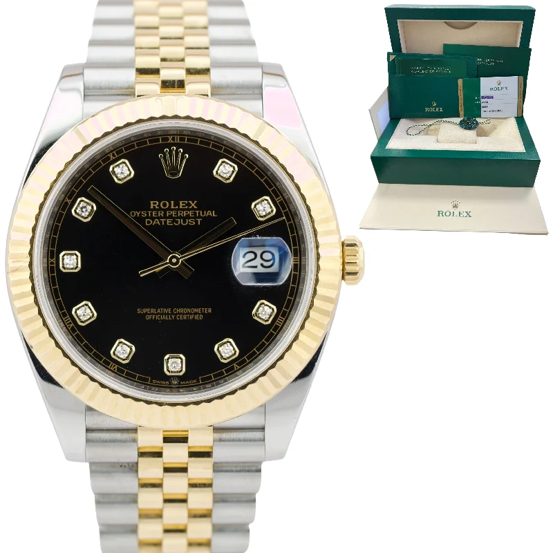 Men's watches with stainless steel bands and rotating bezels for adventure-ready styling -2019 Rolex DateJust 41 126333 BLACK DIAMOND 18K TwoTone Steel 41mm Jubilee Watch