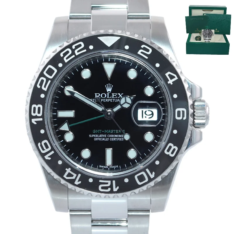 Waterproof men's watches for swimming, diving, and everyday water exposure without damage -2019 Rolex GMT Master II 116710 Steel Ceramic Black Dial 40mm Watch Box