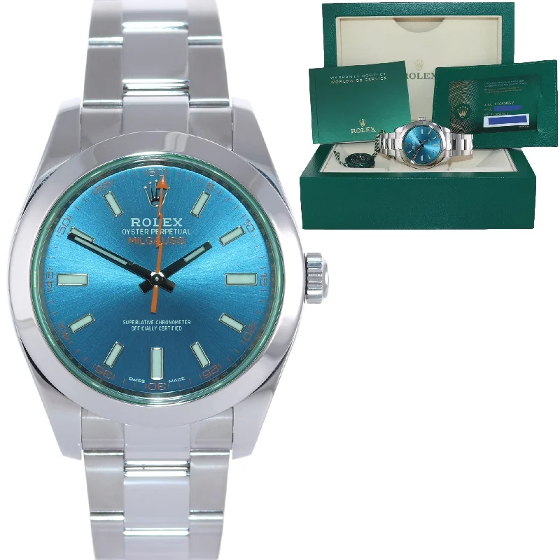 Affordable men's watches with black leather bands for a versatile and timeless design -2020 NEW PAPERS Rolex Milgauss Blue Anniversary Green 116400GV Steel Watch Box