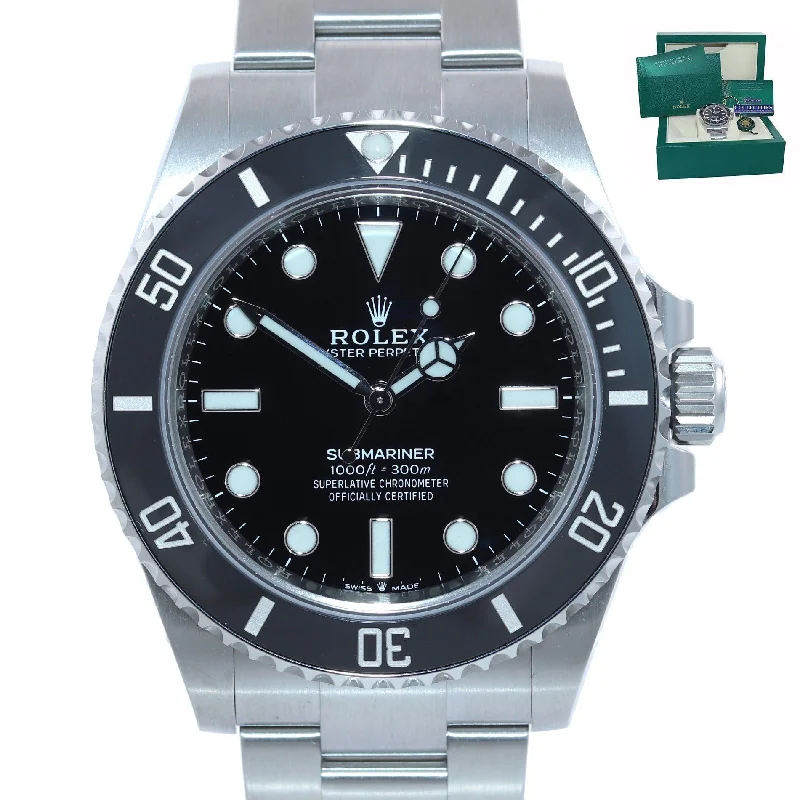 Fashionable men's watches with bold designs and colorful accents for trendy style -2021 MINT PAPERS Rolex Submariner 41mm Black Ceramic 124060LN No Date Watch