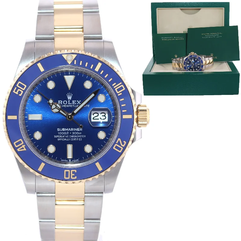 Men's watches with moonphase complications for an added touch of sophistication and luxury -2022 MINT Rolex Submariner 41mm Blue 126613LB Two Tone Gold Steel Watch