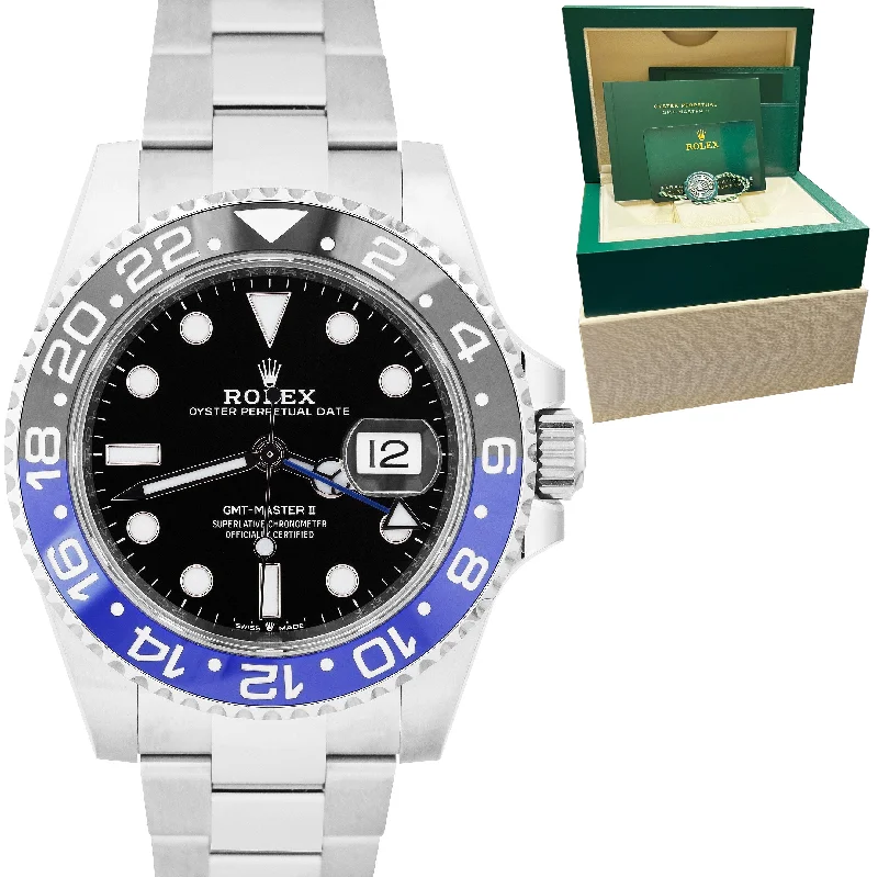 Luxury men's watches with diamond accents and gold cases for an extravagant and elegant style -2022 Rolex GMT-Master II Ceramic BATMAN OYSTER BRACELET Watch 126710 BLNR B+P