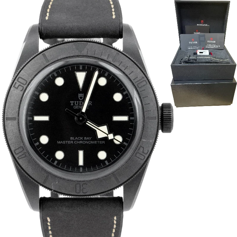 Men's watches with interchangeable bands for customizable and versatile fashion statements -2022 Tudor Black Bay Heritage 41mm Ceramic Black PVD Steel Watch 79210 CNU CARD