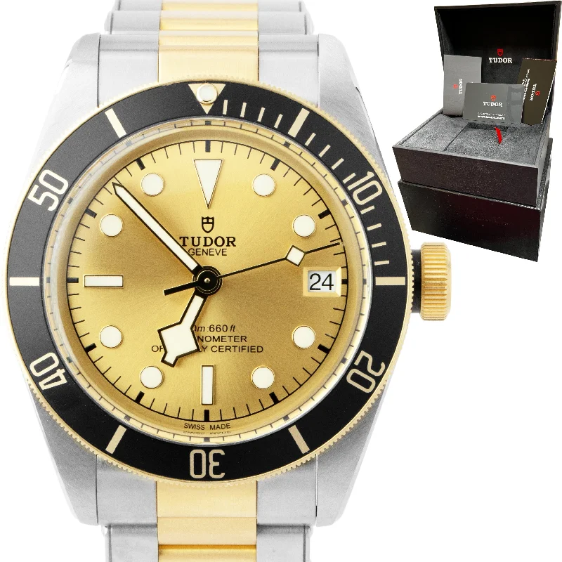 Men's watches with solar-powered technology for environmentally friendly and sustainable timekeeping -2022 Tudor Black Bay Heritage Two-Tone Gold Steel Champagne 41mm Watch 79733 N