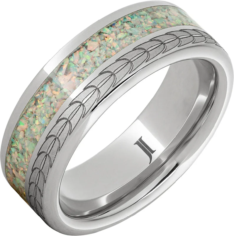 Serene sapphire gemstone rings for blue calm -Aerie - Serinium® Opal Ring with Eagle Feather Engraving