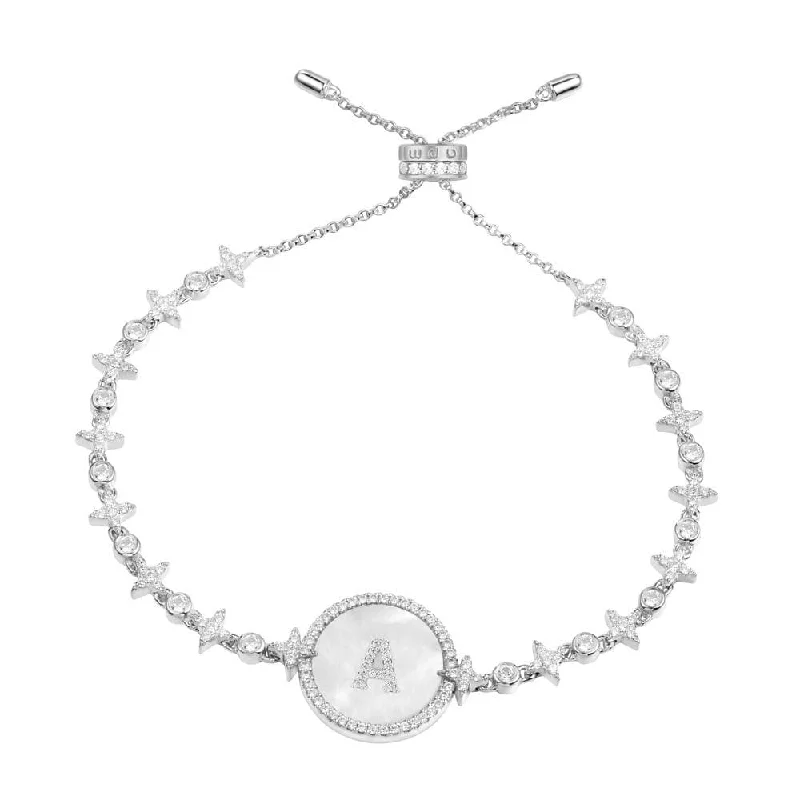 Subtle moonstone bracelets for soft lunar elegance -Alphabet Eternelle Adjustable Bracelet - White Silver