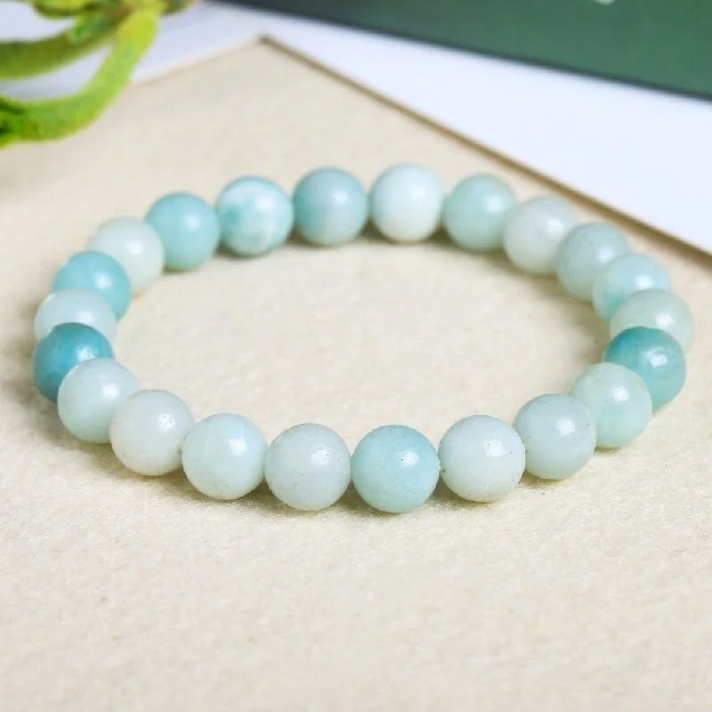 Hand-carved bangles featuring unique stone inlays -Amazonite Bead Bracelet