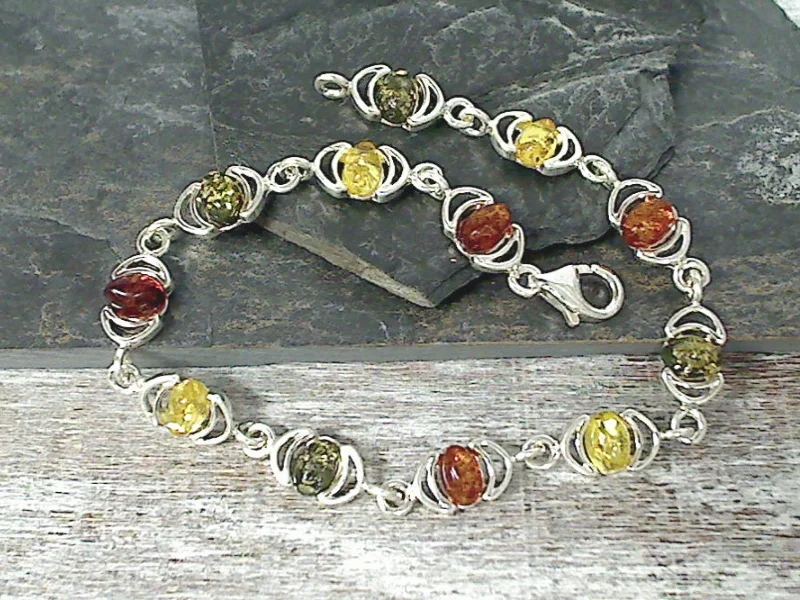 Engraved initial bangles making thoughtful gift ideas -7.75" Amber, Sterling Silver Bracelet