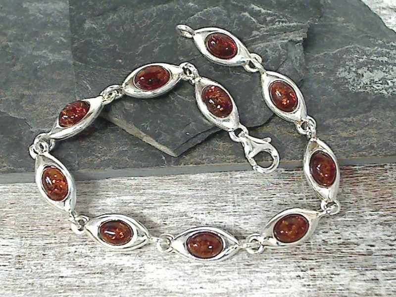 Polished rosewood bangles blending organic and chic -7.5" Amber, Sterling Silver Bracelet