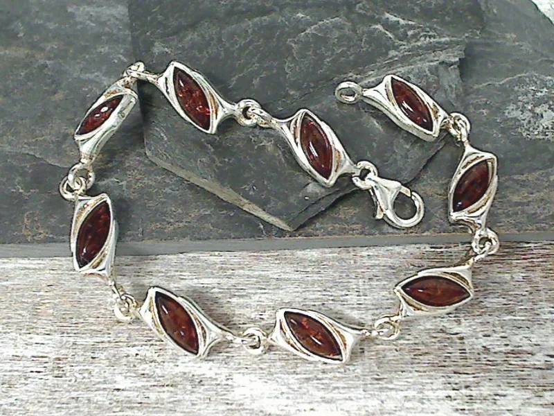 Rich garnet bracelets exuding deep red warmth -7.5" Amber, Sterling Silver Bracelet