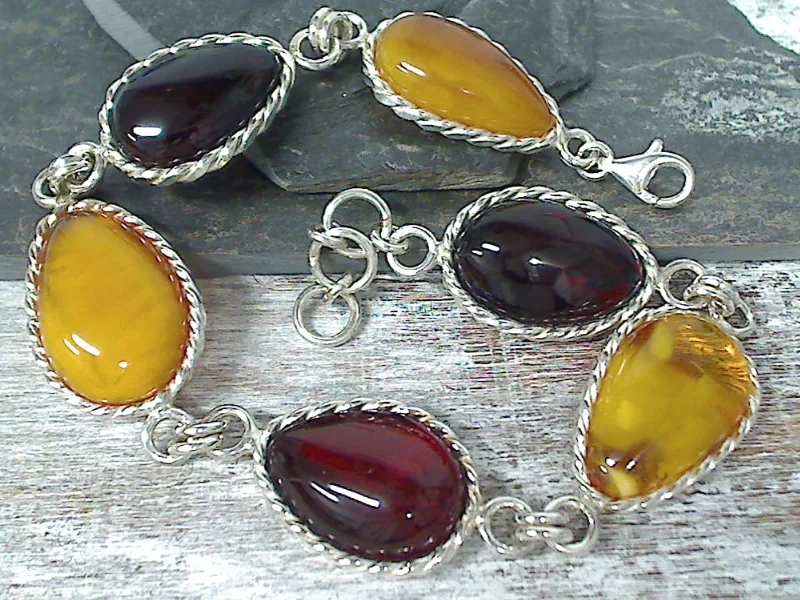 Polished copper bracelets with warm rustic tones -9" - 10" Amber, Sterling Silver Bracelet