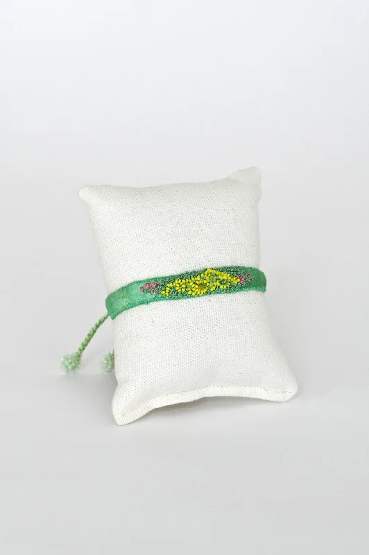 Dazzling emerald bangles for luxurious green shine -Embroidered Bracelet with Vintage Beads