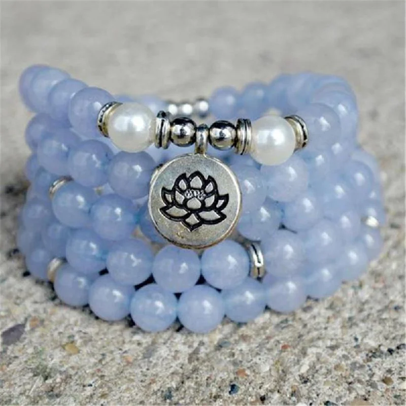 Timeless sapphire bangles blending blue with grace -Aquamarine Mala Necklace - Bead Bracelet